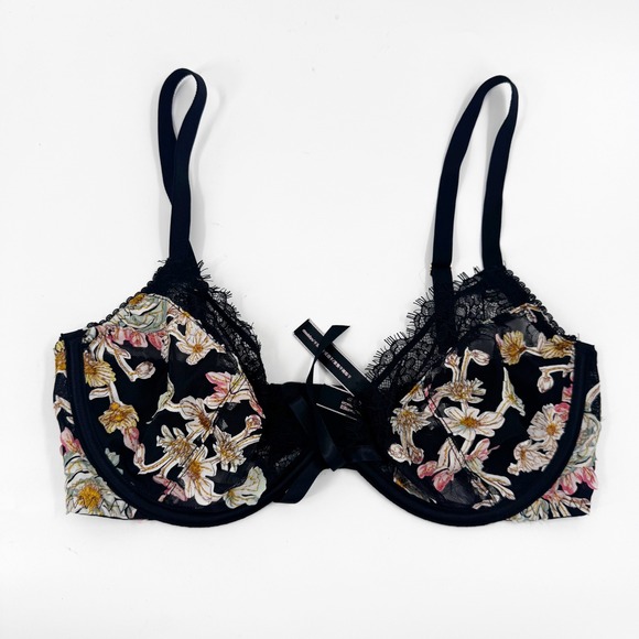 Victoria's Secret Other - Victoria's Secret Dream Angels Low Cut Demi Bra 32DD‎ Black Floral Lace Unlined